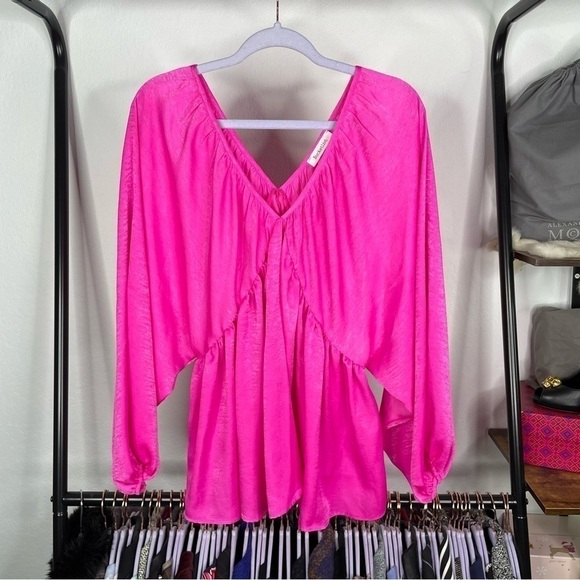 Bucketlist Pink Blouson Sleeve Flowy Top - Picture 1 of 6